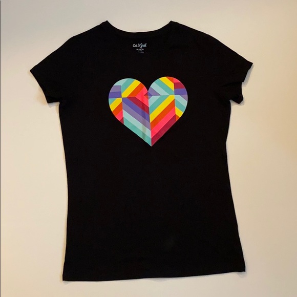 NWOT Cat & Jack Black T-Shirt with Colorful Heart - Picture 1 of 3